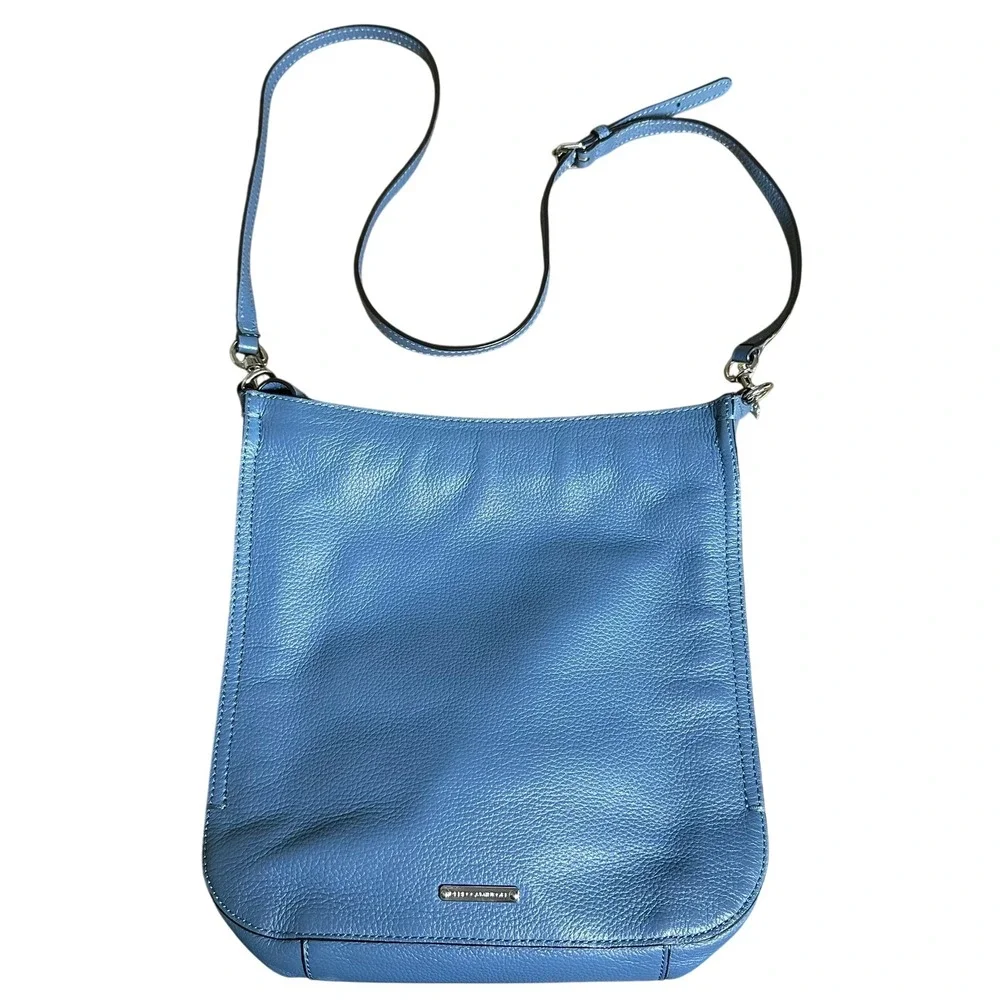 Rebecca Minkoff Purse Blue Pebbled Leather Crossbody‎ Bag Silver